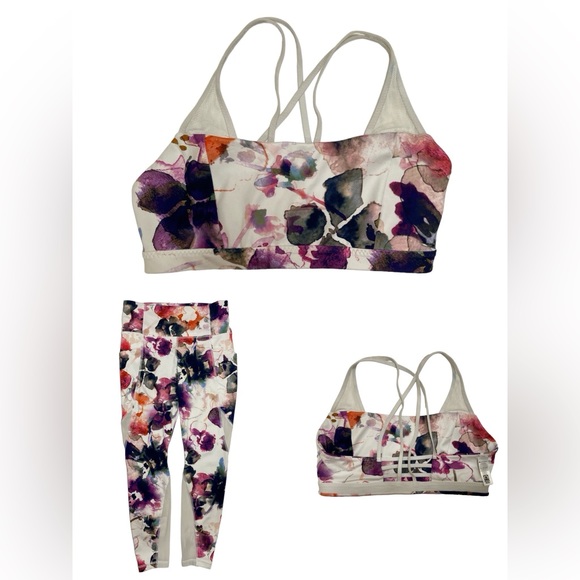 Athleta Mudra Multicolor Watercolor Floral Bra and Leggings Set Size S/M - Picture 3 of 13